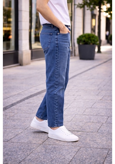 Cedy Denim Dar Paça Erkek Yüksek Bel Kot Pantolon - Salaş Mom Jean C333 Mavi