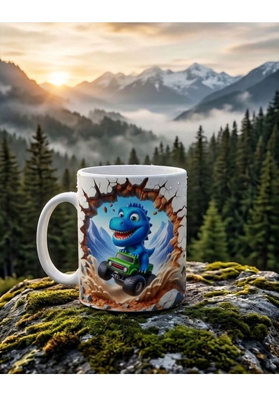 Sevimli Dinozor 3d Tasarımlı Kupa Eğlenceli Karikatür Kahve Kupası Beyaz