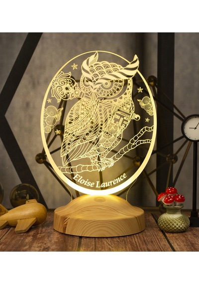 Baykuş Kişiye Özel Led Lamba, Baykuş Tasarımlı 3D Gece Lambası
