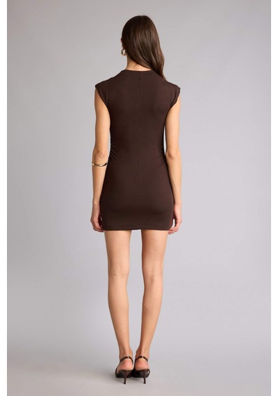 Defacto Bodycon Vücudu Saran Ribana Mini Elbise H5756ax26spbn609 Kahve-bn609