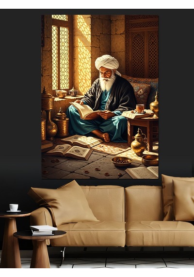 Ahşap Tablo Kitap Okuyan Yaşlı Adam