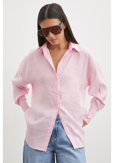 Never More Dökümlü Oversize Modal Gömlek Pembe