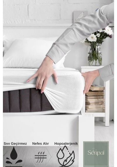 Micro-fitted %100 Sıvı Su Geçirmez Tek-çift Kişilik Full Kenar Çarşaf Yatak Alezi Koruyucu Çocuk Beyaz