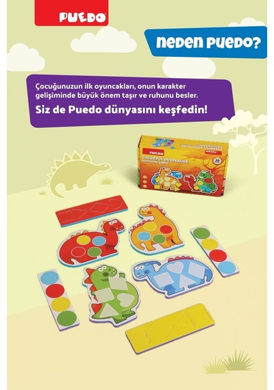 Puedo Colorful Dinosaurs Eşleştirme Oyunu Eva Dinozor Şekil Renk Eğitici 3+ Oyuncak