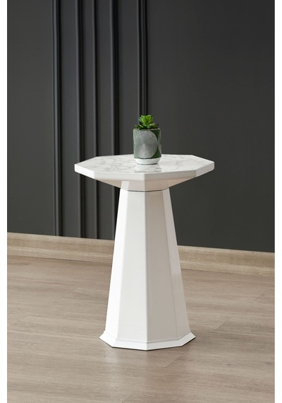 Elegance Sehpa,tekli Sehpa,yan Sehpa,zigon Sehpa - Beyaz & Beyaz Mermer Desenli Beyaz & Beyaz Mermer Desenli