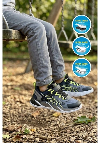 Marcokids Siyah Cırtlı Işıklı Hafif Erkek Çocuk Spor Ayakkabı 26y327 F