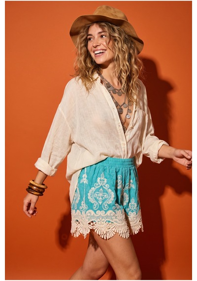 Fashion Cocktail Egzotik Etek Ucu Güpürlü Bohem Beli Lastikli Makrome Dantel Paça Motif Dokulu Etnik Tatil Plaj Sahil Kadın Mini Şort turkuaz Fashion Cocktail Egzotik Etek Ucu Güpürlü Bohem Beli Lastikli Makrome Dantel Paça Motif Dokulu Etnik Tatil Plaj Sahil Kadın Mini Şort turkuaz