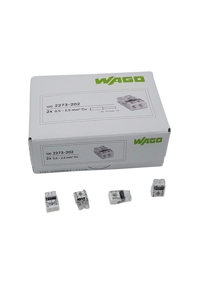Wago 100 Adet Wago 2273-202 Kompakt Bağlantı Kutusu Kelepçesi - 0,5 2,5 Mm, 2 Kutuplu, Şeffaf/beyaz