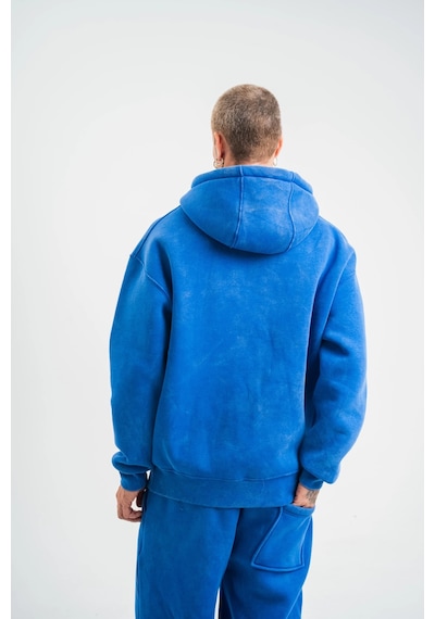 Barlashive Erkek 3 İplik Pamuklu Oversize Kapüşonlu Yıkamalı Hoodie Sweatshirt - Mavi Çok Renkli