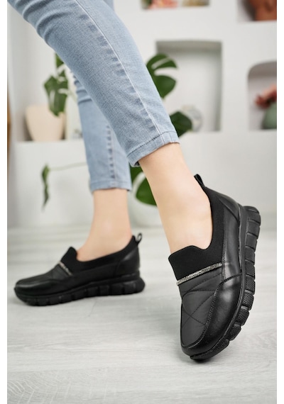 Nesil Shoes Acr 50 Siyah Taşlı Strech Kadın Ayakkabı-siyah Siyah