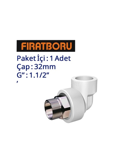 Fırat Dış Dişli Dirsek Altı Köşe 32mm, 1.1/2 , 1 Adet, 7b73050381