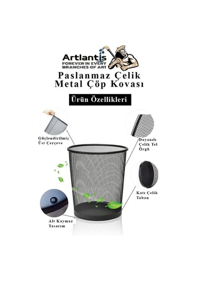 Artlantis Masa Üstü Siyah Fileli Kalemlik Çöp Kovası Ve 3 Katlı Evrak Rafı 5 Parça 1 Paket 5 Li Masa Üstü Düz Genel