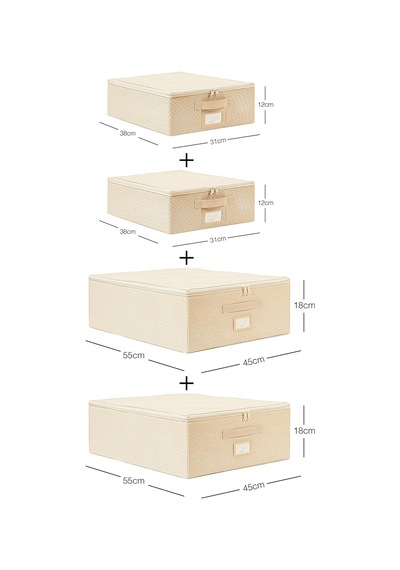 Tr 4'lü Bej Balıksırtı Destekli Hurç Set 2 Adet 31 X 38 X 12 + 45 X 55 X 18 Cm Genel