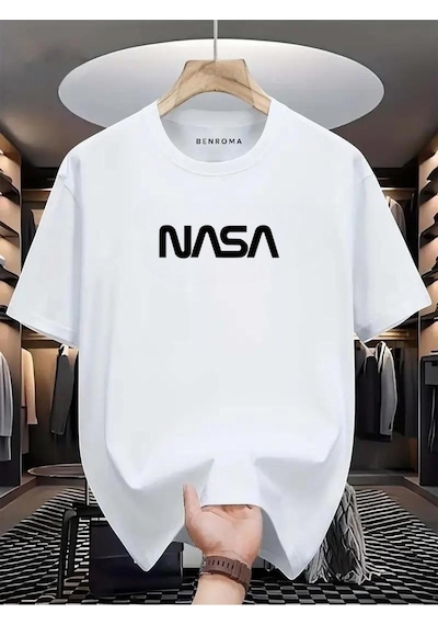 Nasa Baskılı Oversize Tişört BEYAZ