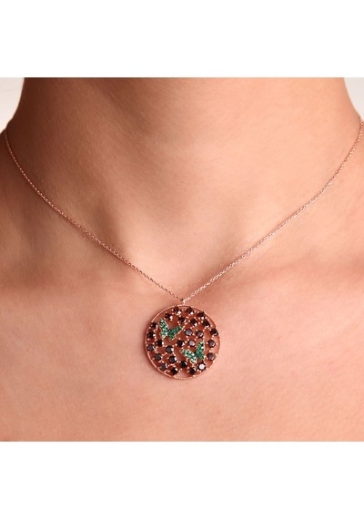 Kuyumcudukkani Karışık Zirkon Taşlı Daire İçinde Kelebekler Kolye-20130-r-m Rose Gold