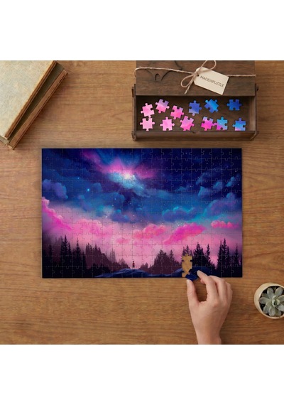 Renkli Bulutlar - Gece Manzarası Tasarımı 240 Parça Ahşap Puzzle Ahşap Kutuda Mpy60321