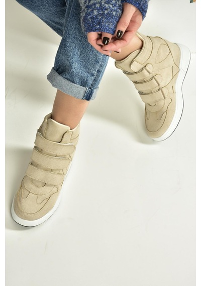 Fox Shoes V367856002 Bej Süet Gizli Topuklu Cırtlı Spor Bot Bej