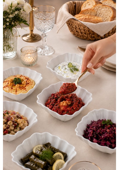 Porsima 6'lı Beyaz Porselen Kase Seti Çerez, Meze, Salata Ve Kahvaltılık Servis Kasesi 15cm