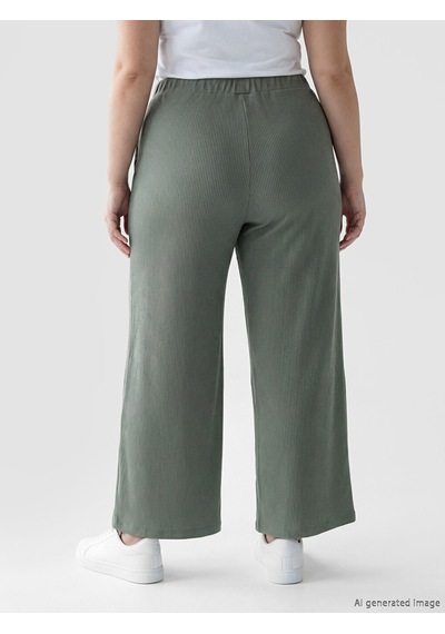 Lcwaıkıkı Classic Haki Beli Lastikli Çizgili Kadın Pantolon