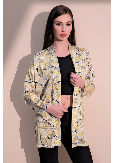 WeShaya Kadın Sarı Safari Desen Yeni Moda Saten Çift Cepli Salaş Kimono Ceket - Tesettüre Uygun Sarı WeShaya Kadın Sarı Safari Desen Yeni Moda Saten Çift Cepli Salaş Kimono Ceket - Tesettüre Uygun Sarı