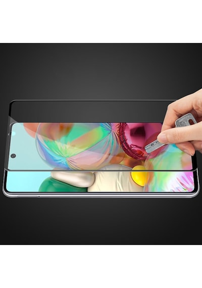Samsung Uyumlu Galaxy A71 3D Full Privacy Gizlilik Tempered Cam Ekran Koruyucu Siyah