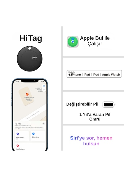 Hbb-k Hi Tag Akıllı Takip Cihazı Sadece Apple Uyumlu Uyumlu Siyah 2'li