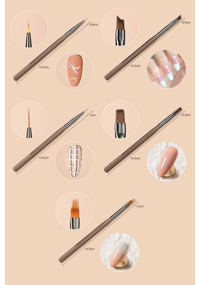 Tırnak Süsleme Fırçası Profesyonel Yüksek Kalite 9'lu Nail Art Fırça Seti - Gri Protez Tırnak Fırçası Gri