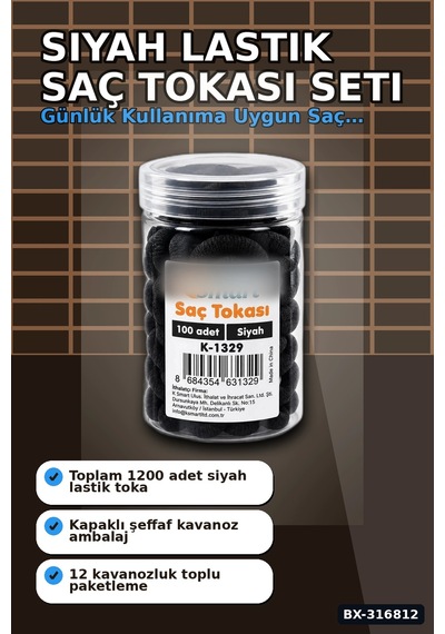 Siyah Lastik Saç Tokası 1200 Adet Paket - Günlük Saç Toplama İçin İnce Lastik Bx-316812 Açık Altın