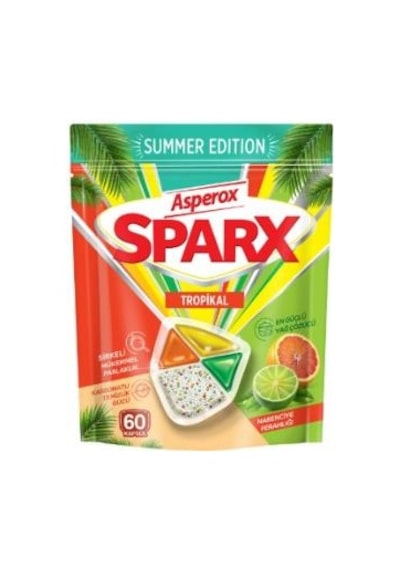 Asperox Sparx Summer Edition Tropikal Bulaşık Makinesi Kapsülü 60 Lı Karbonatlı Güçlü Yağ Çözücü, Narenciye Ferahlığı