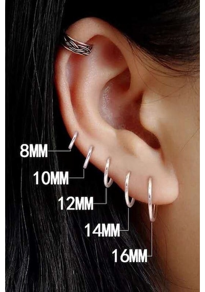 Gümüş Halka Küpe Üçlü Kombin 12 Mm + 14 Mm + 16 Mm Wsk02