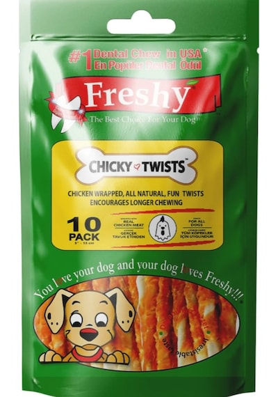 Freshy Tavuklu Twist Kurutulmuş Et Kaplı Çiğneme Burgu Çubuk 13 CM 10'lu 90 G