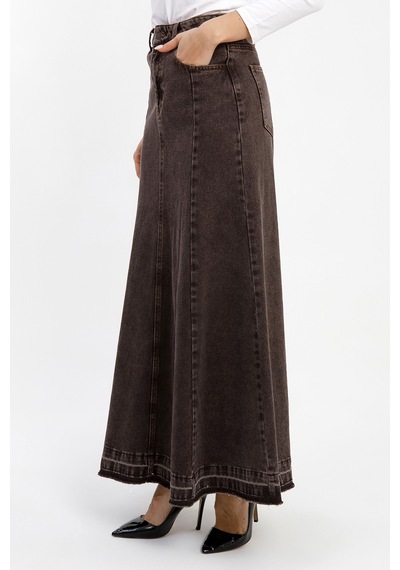 Vellichor Kadın A Form Kahverengi Denim Etek Çok Renkli