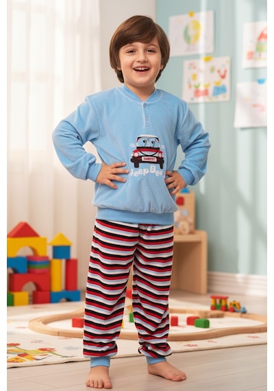 Aydoğan Erkek Çocuk Kadife Pijama Takımı 1664 Mavi01 Mavi01