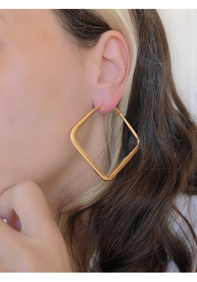Kare Model Halka Gold Renk Çelik Küpe 5,5cm Altın