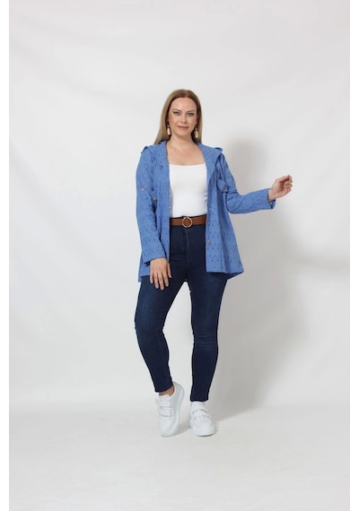 Moda Berray B029m Kapüşonlu Delikli Mevsimlik Ceket Mavi Mavi