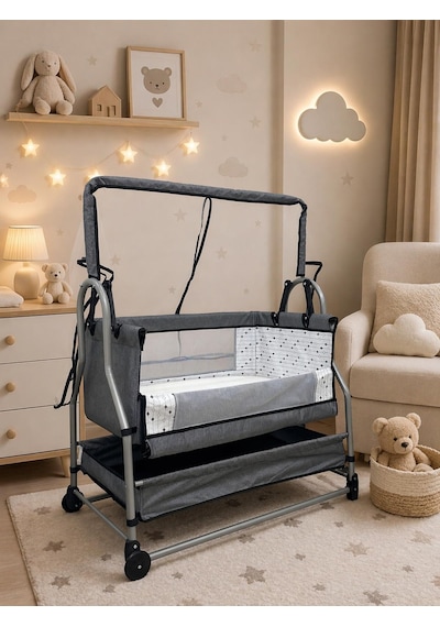 Kujju Pegasus Anne Yanı Katlanır Bebek Beşiği 50x90 Cm - Gri