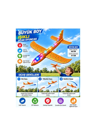 Led Işıklı Köpük Uçak Oyuncak -büyük Boy Hafif Ve Dayanıklı Eva Köpük Kolay Kurulum Açık Hava Çocuk Oyuncağı - 921723640