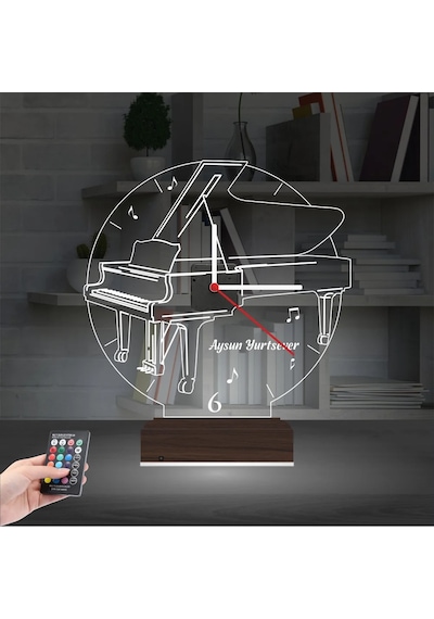 Luvivia Piyano Kişiye Özel Saatli 3d Lamba - Masa Gece Lambası