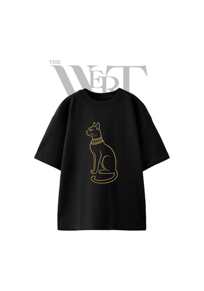 Thewert Bastet Cat Tasarım Baskılı Ünisex Siyah Oversize T-shirt
