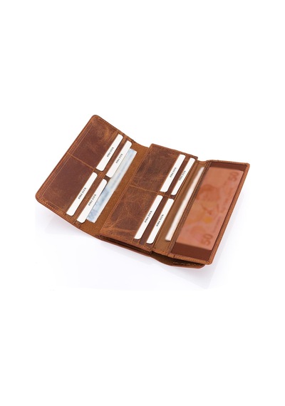 Westpolo Malone Unisex Hakiki Eskitme Deri Telefon Bölmeli El Portföyü Cüzdan - G2 Taba Taba