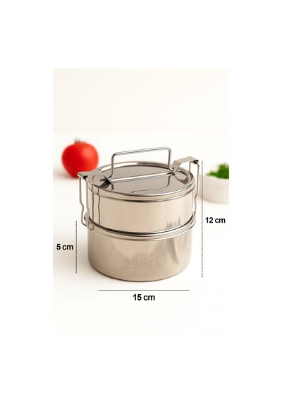 Lunchbox Paslanmaz Çelik Sefertası 2 Li Kilitli Yemek Kabı, Okul & İş İçin İdeal No:2 Gri