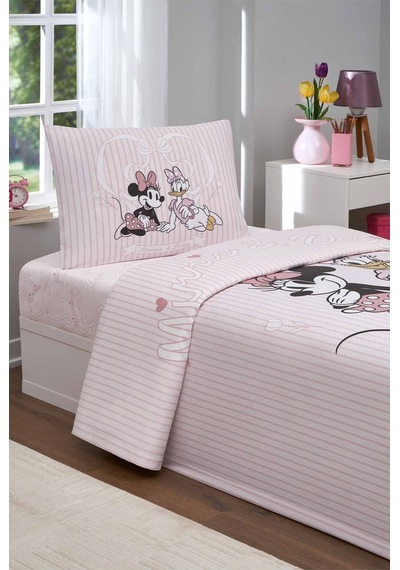 Özdilek Minnie And Daisy Tek Kişilik Disney Lisanslı Lastikli Çarşaf Çocuk Pike Takımı Pembe