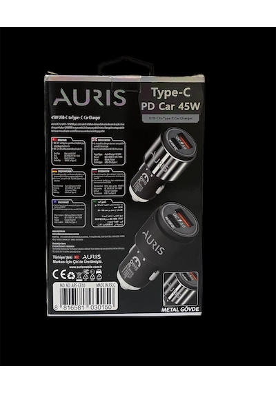 Auris Oto Çakmaklık 45 W Araç Şarj Cihazı Seti 2 Port Pd + Typec