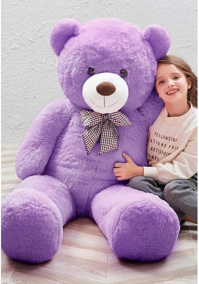 Papyonlu 180-190 Cm Dev Boy Sevimli Peluş Koca Ayı - Sevgiliye Eşe - Arkadaşa Özel Hediye Lila