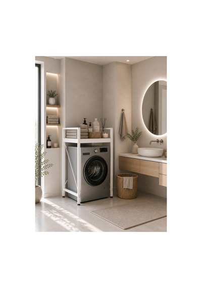 Lifos Beyaz Raflı Çamaşır Makinesi Dolabı Kurutma Makinesi Dolabı Metal Banyo Dolabı