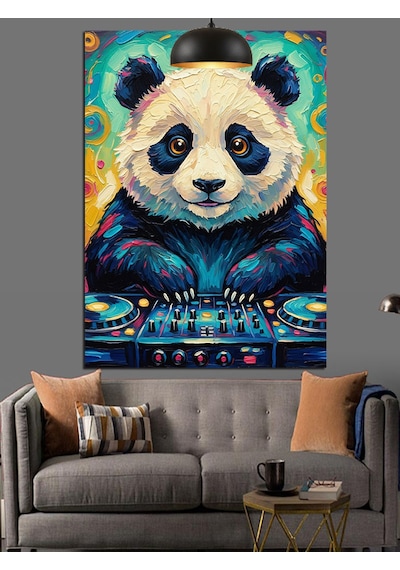 Dj Panda Kulaklık Dekoratif Kanvas - Mdf Ahşap Tablo