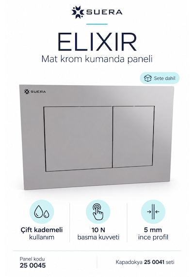 Suera Kapadokya Tuğla Tipi Gömme Rezervuar Seti Elixir Mat Krom Panel 25 0041