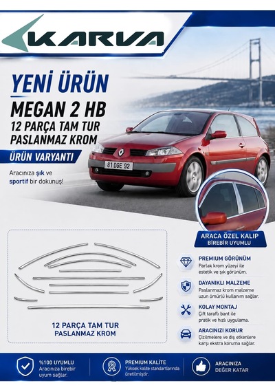 Renault Megane 2 Hb Tamtur Krom Çerçeve 12 Parça