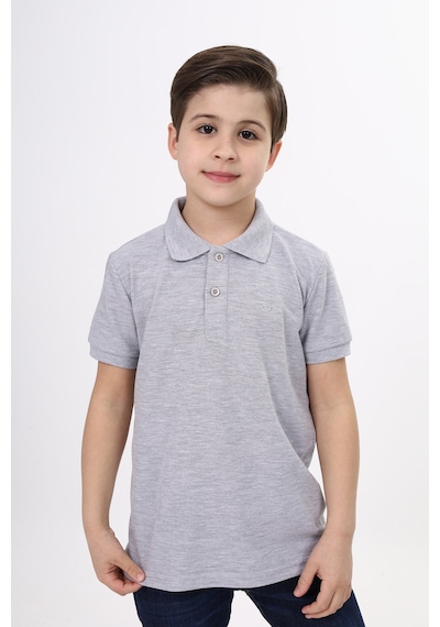 Toontoy Kids Toontoy Unisex Polo Yaka Düğmeli Uzun Kısa Tişört Gri