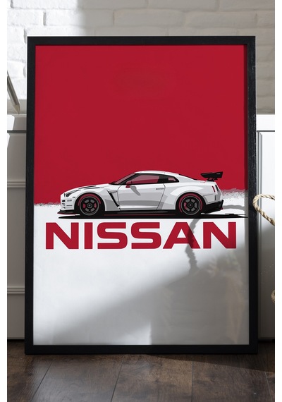 Nissan Gt-r Siyah Ahşap Çerçeveli Poster, Dekoratif Araba Duvar Tablosu